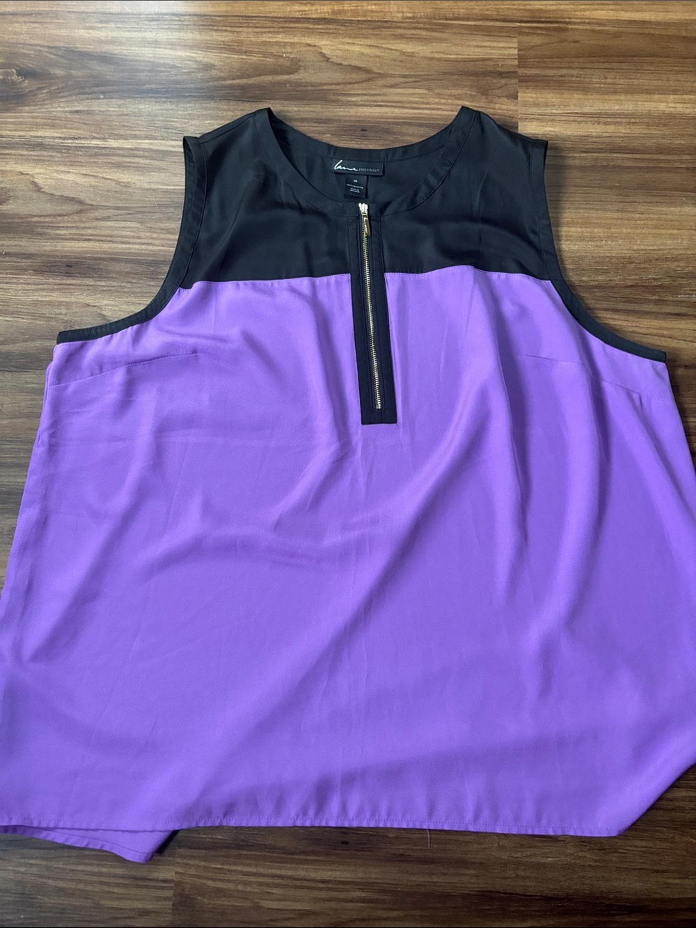 Lane Bryant Black and Purple Zip-Front Sleeveless Tank